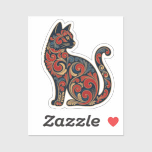 Ornamentaler Sitzender Katzenaufkleber - Schwarz m Aufkleber