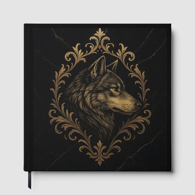 Ornamentaler Wolf in Goldtönen Gästebuch (Vorderseite)