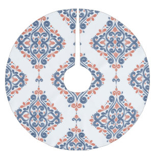 Ornamentales Blau Orange: Nahtloses Vintage-Muster Polyester Weihnachtsbaumdecke