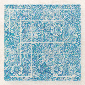 Ornamentales Blumenmuster Blau und Weiß Glasuntersetzer
