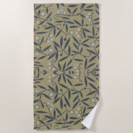 Ornamentales Blumenmuster mit dunkelblauen Ranken  Strandtuch