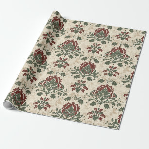 Ornamentales Damast Rot Grün Vintage-Textur Geschenkpapier