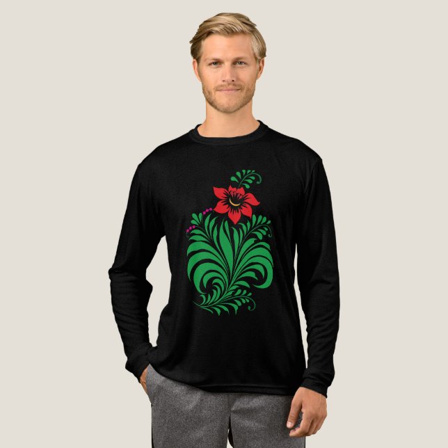 Ornamentales florales Blumendesign – Elegant Tri-Blend Shirt (Volle Vorderseite)
