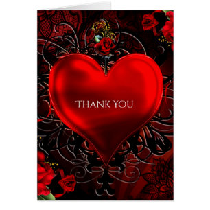 Ornamentales florales Herz Schwarz & Rot Danke