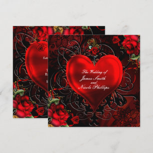 Ornamentales florales Herz Schwarz & Rot gothische Einladung