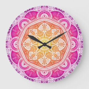 Ornamentales florales Mandala: farbenfrohe Vintage Große Wanduhr