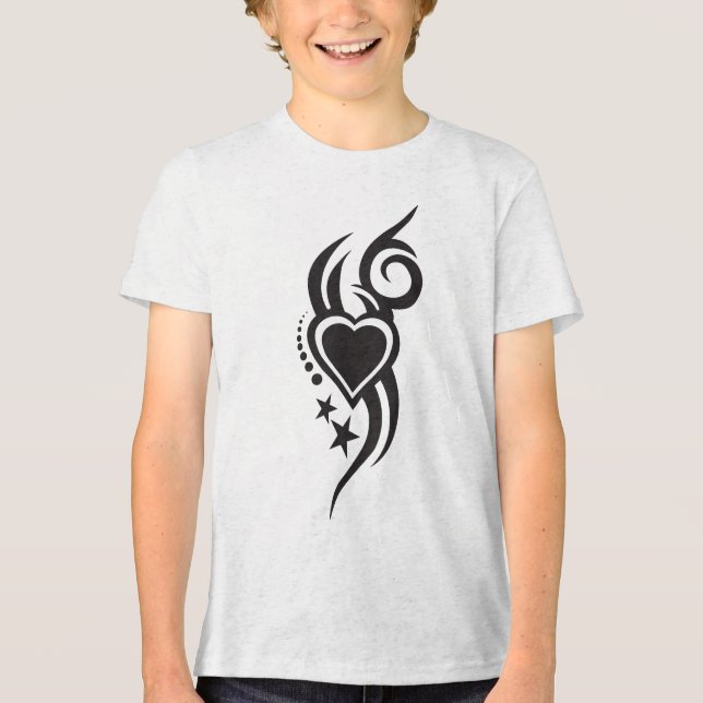 Ornamentales Herz-Tattoo mit Blumenmuster Tri-Blend Shirt (Vorderseite)
