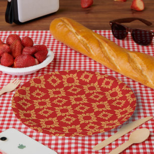 Ornamentales rot-goldenes Design Pappteller