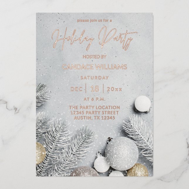 Ornamente & Blätter Feiertage Folieneinladung (Vorderseite)