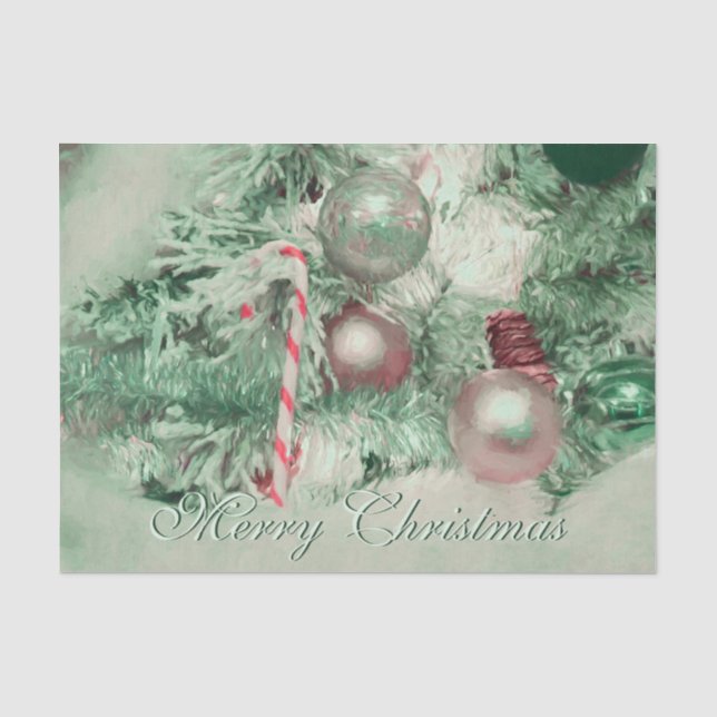 Ornamente Frohe Weihnachten Grün Rosa Weihnachtsba Seidenpapier (Vorderseite)
