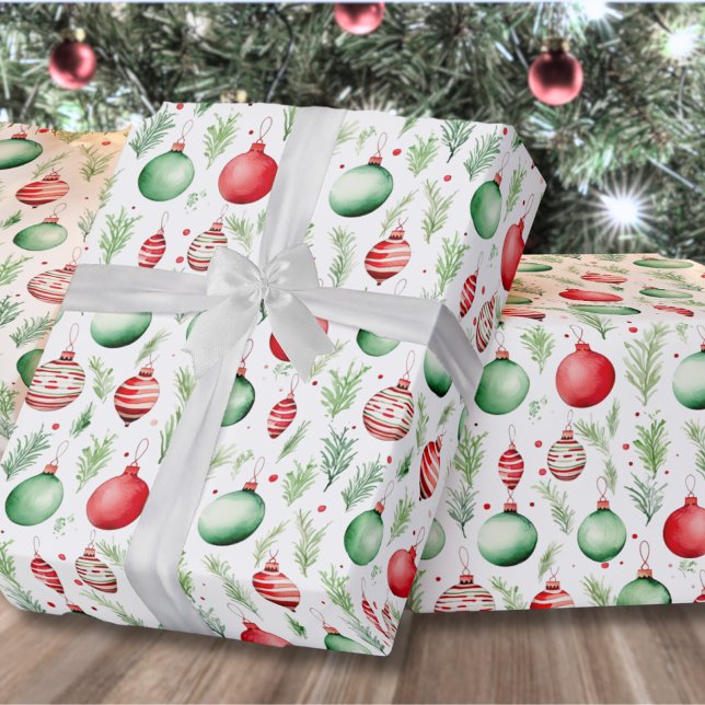 Ornamente Muster Weihnachten Geschenkpapier (Cute Festive Holiday Greenery Ornaments Christmas Wrapping Paper)