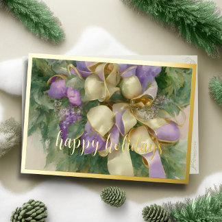 Ornamente Satin Ribbon Evergreen Lavender Feiertagskarte