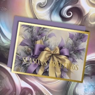 Ornamente Satin Ribbon Evergreen Lavender Gold Folien Feiertagskarte