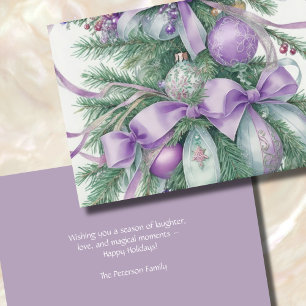 Ornamente Satin Ribbon Evergreen Lila Feiertagskarte