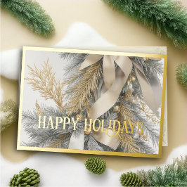 Ornamente Satin Ribbon Flocking Evergreen Gray Gol Feiertagskarte
