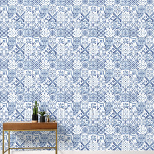 Ornamentfliesen-Druckmuster blaue Illustration Tapete