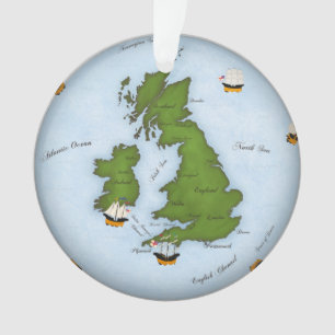 Ornamentierte Karte Großbritanniens mit Marineschi Ornament