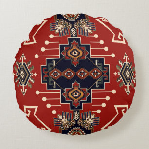 Ornamentives Rug Design: Vintag Geometrisch. Rundes Kissen