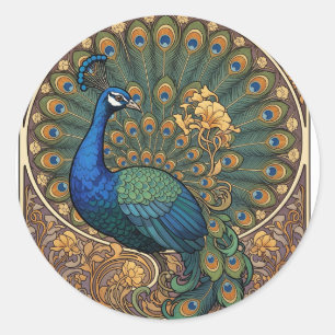 Ornate Art Nouveau Pfau Runder Aufkleber