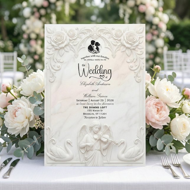 Ornate Baroque Angel & Swan Cameo Art Wedding  Einladung (Von Creator hochgeladen)