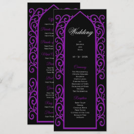 Ornate black and purple Gothic Wedding Program Menükarte
