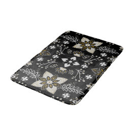 Ornate black and white floral pattern badematte