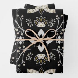 Ornate black and white floral pattern geschenkpapier set