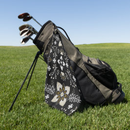Ornate black and white floral pattern golfhandtuch
