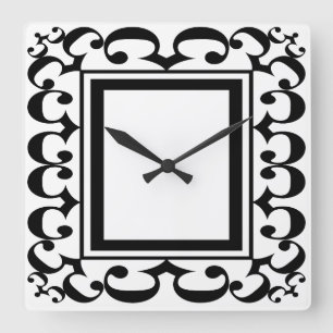 Ornate Black and White Framed Clock Quadratische Wanduhr