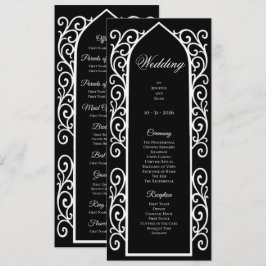 Ornate black and white Gothic Wedding Program Menükarte