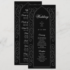 Ornate black and white Gothic Wedding Program Menükarte