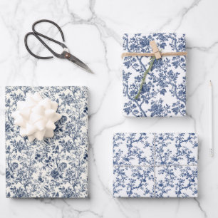 Ornate Blue Botanicals 3 Geschenkpapier Set