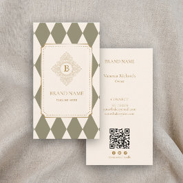 Ornate Blue Harlequin Gold Vintage Monogram QR Visitenkarte