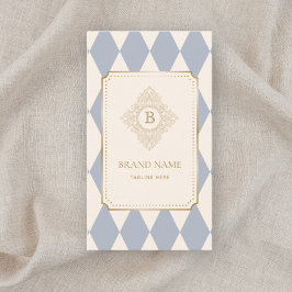 Ornate Blue Harlequin Gold Vintage Monogram QR  Visitenkarte