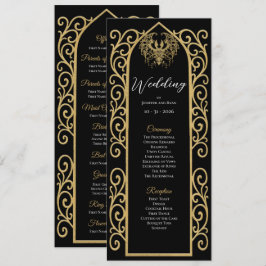 Ornate Border black and gol Gothic Wedding Program Menükarte