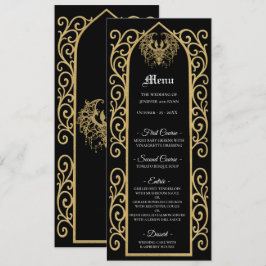 Ornate border black and gold Gothic Wedding Menu Menükarte