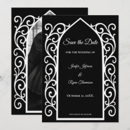 Ornate border black and whit wedding save the date ankündigung