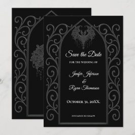 Ornate border black and whit wedding save the date ankündigung