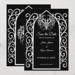 Ornate border black and whit wedding save the date ankündigung