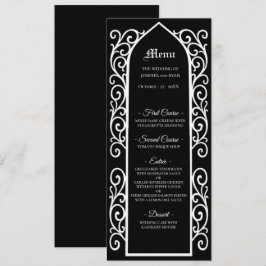 Ornate border black and white Gothic Wedding Menu Menükarte