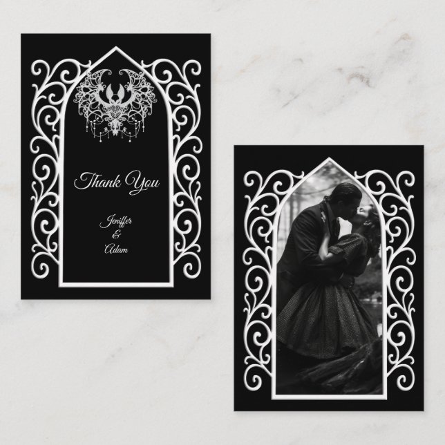 Ornate border black and white Gothic wedding Mitteilungskarte (Vorne/Hinten)