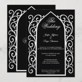 Ornate border black Gothic wedding Invitation Einladung