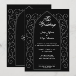 Ornate border black Gothic wedding Invitation Einladung