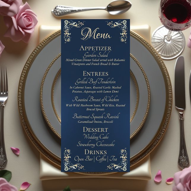 Ornate Border & Heart Monogram - Blau Menükarte (Von Creator hochgeladen)