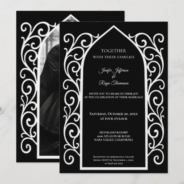 Ornate border Photo Gothic wedding Invitation Einladung (Vorne/Hinten)