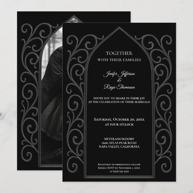 Ornate border Photo Gothic wedding Invitation Einladung (Vorne/Hinten)