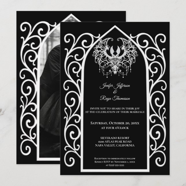 Ornate border Photo Gothic wedding Invitation Einladung (Vorne/Hinten)