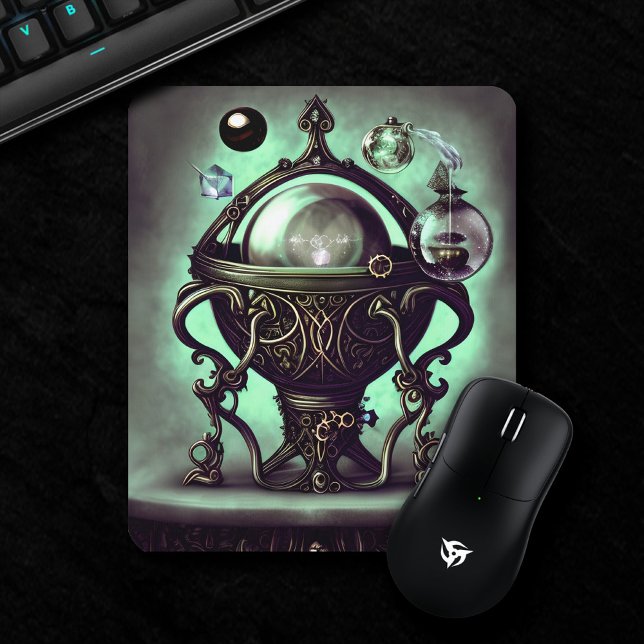 Ornate Cauldron with Green Crystal Ball and Orbs Mousepad (Von Creator hochgeladen)