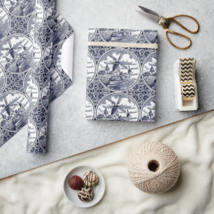 Ornate Chic Antik Niederländisch Delft Blau Kunst Geschenkpapier