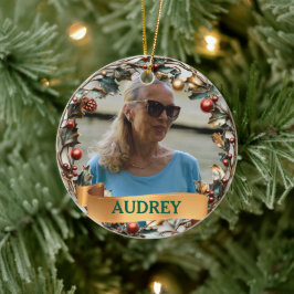 Ornate Christmas Wreath ANY Photo Tree Ornament